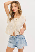 Floral Embroidery Crochet Top