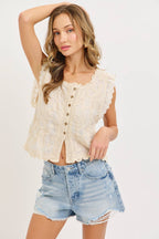 Floral Embroidery Crochet Top