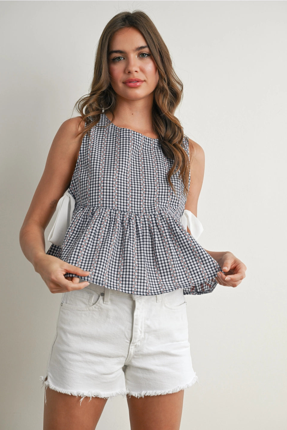 Navy Peplum Top with Cherries