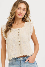 Floral Embroidery Crochet Top