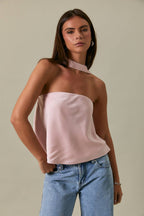 Strapless Scarf Detail Satin Top