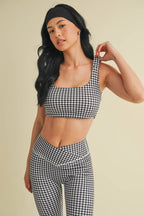 Gingham Print Ruched Bra Top - Black Gingham