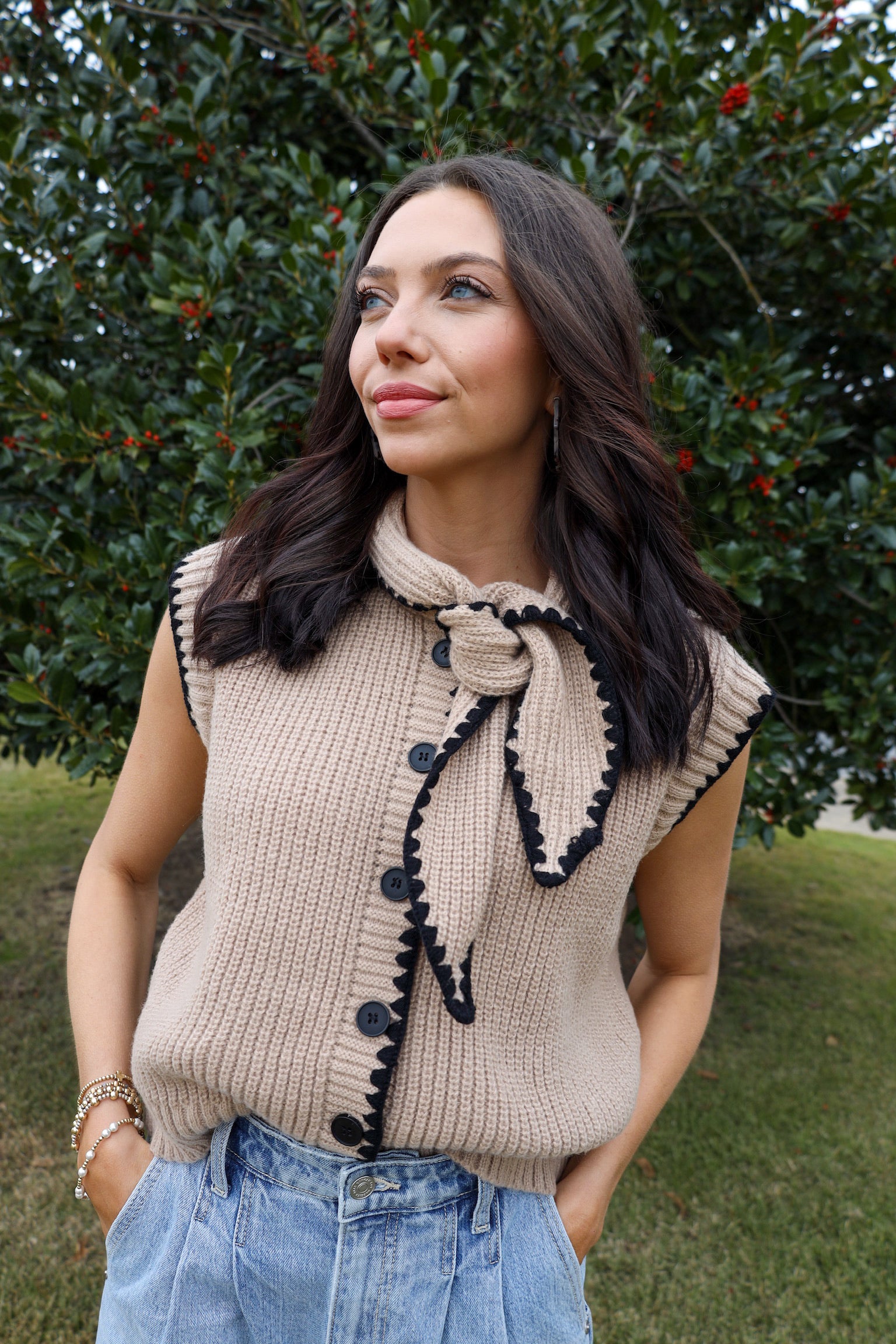 Tie Neck Sweater Vest