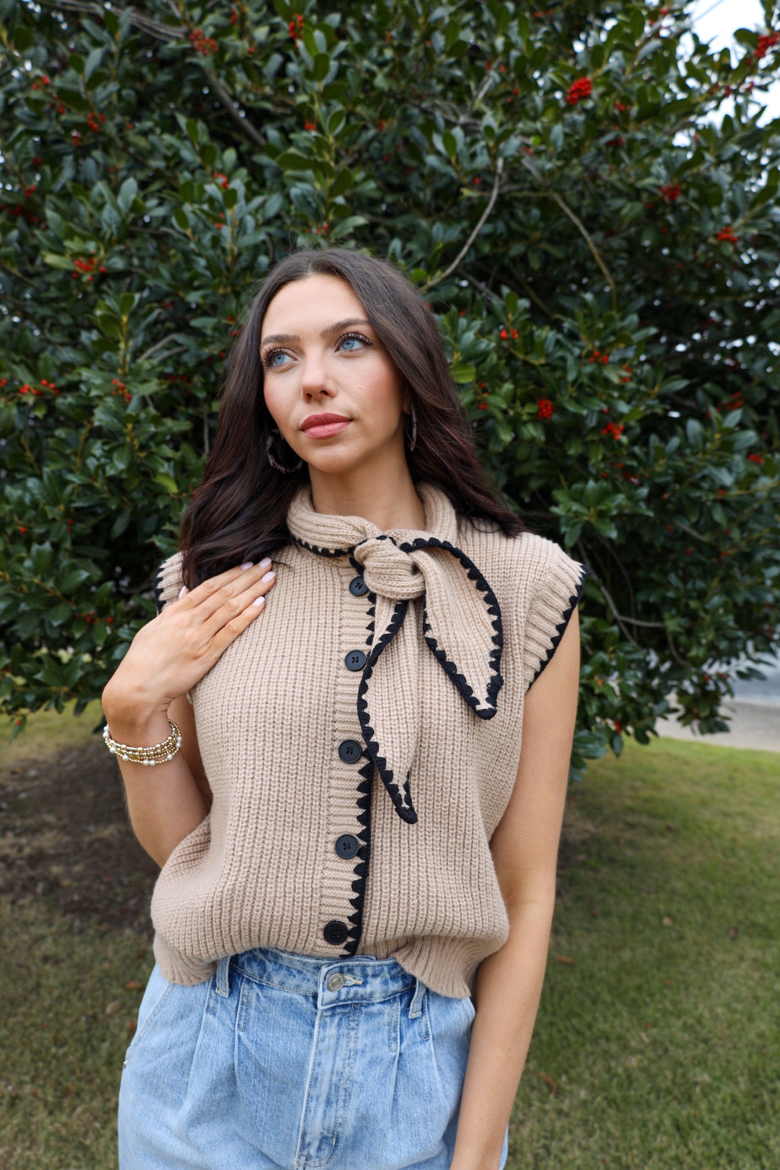 Tie Neck Sweater Vest