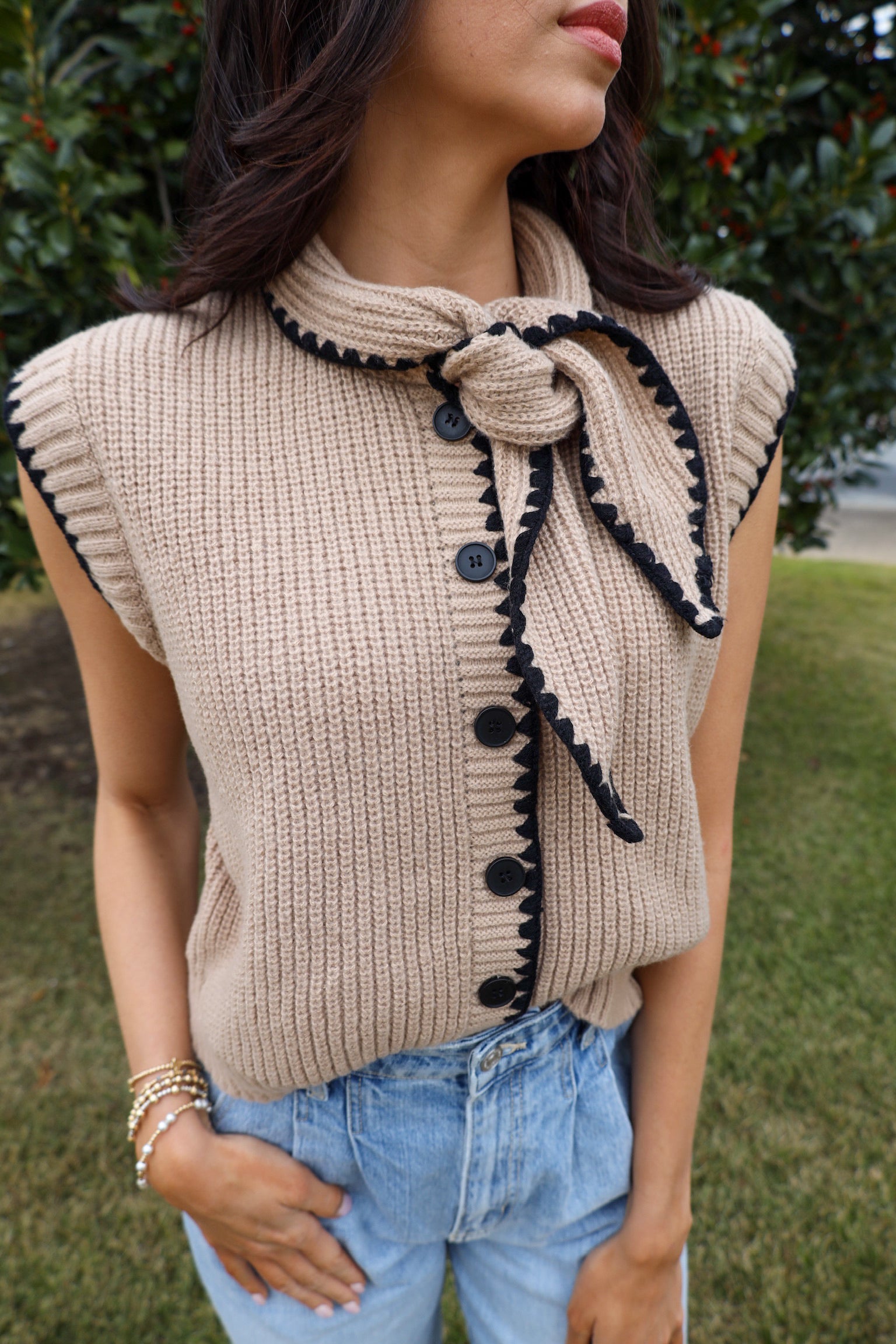 Tie Neck Sweater Vest