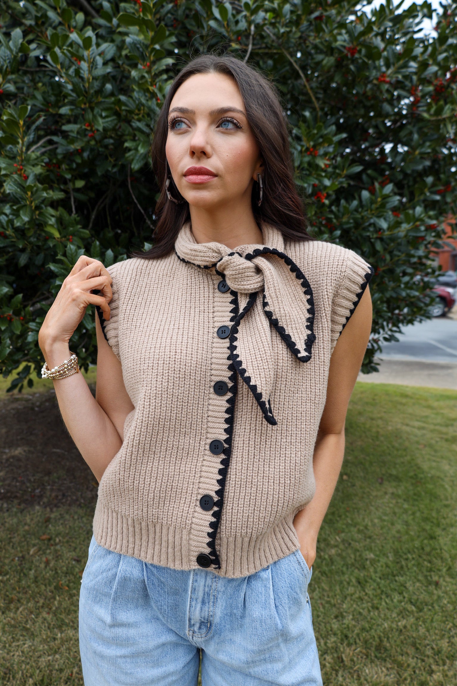 Tie Neck Sweater Vest