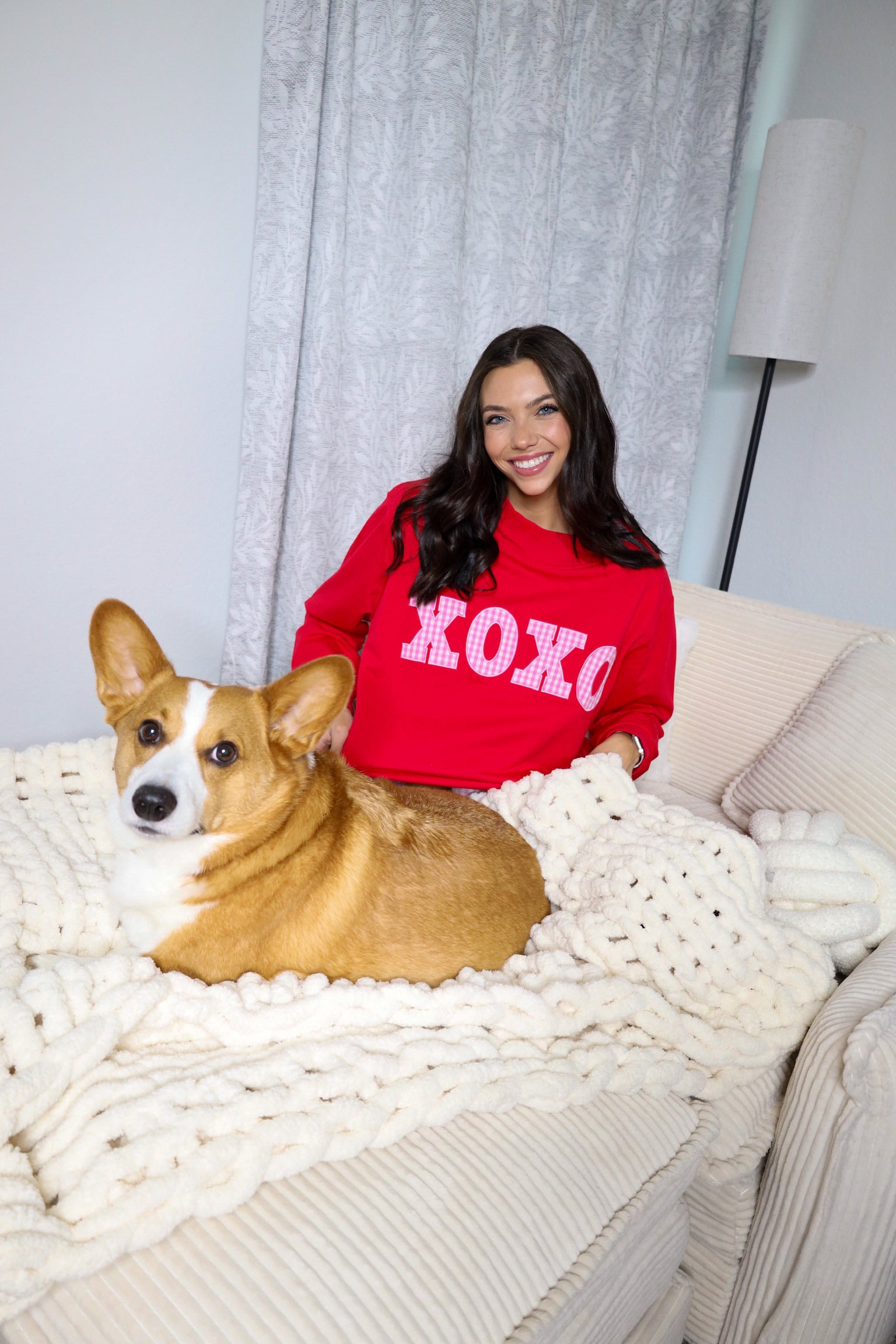 Mock Neck Sweatshirt w/ Gingham XOXO Patch