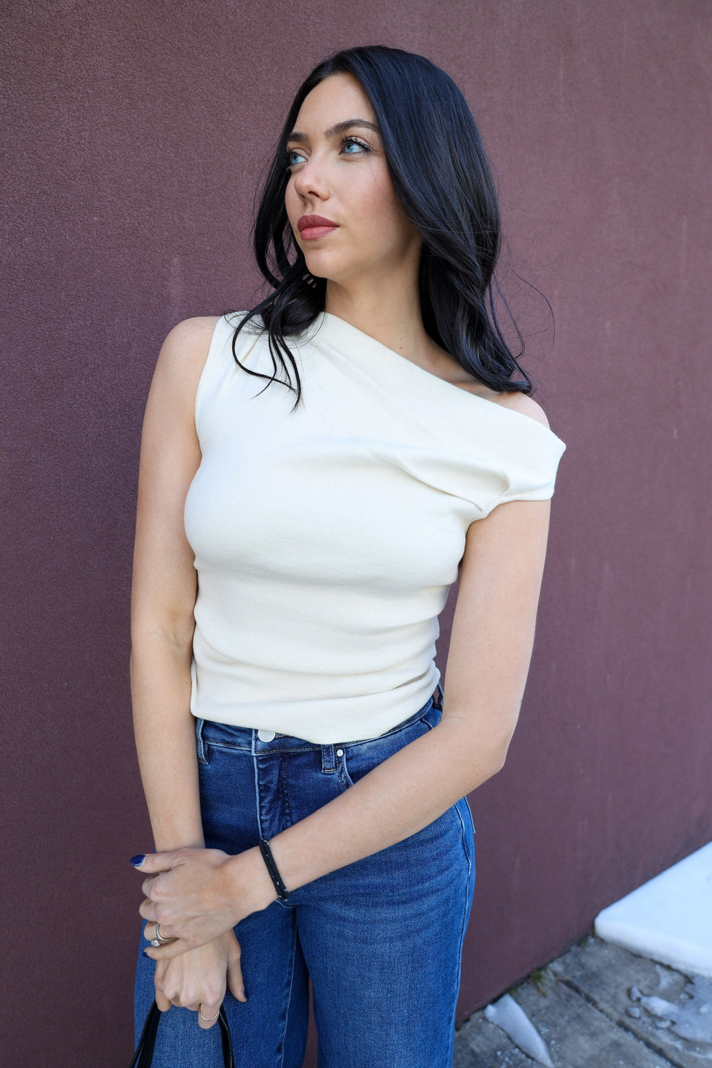 Asymmetrical Neck Sweater Top