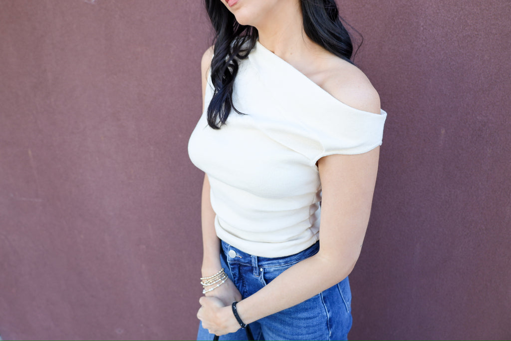 Asymmetrical Neck Sweater Top