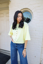 Short Sleeve Knit Button Up Cardigan - Butter