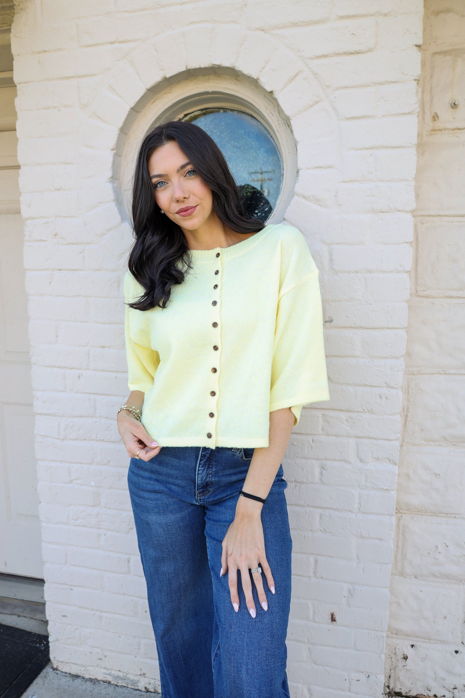 Short Sleeve Knit Button Up Cardigan - Butter