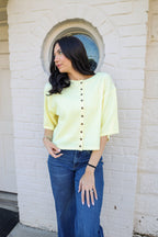 Short Sleeve Knit Button Up Cardigan - Butter