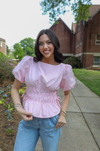 Smocked Pink Puffer Blouse