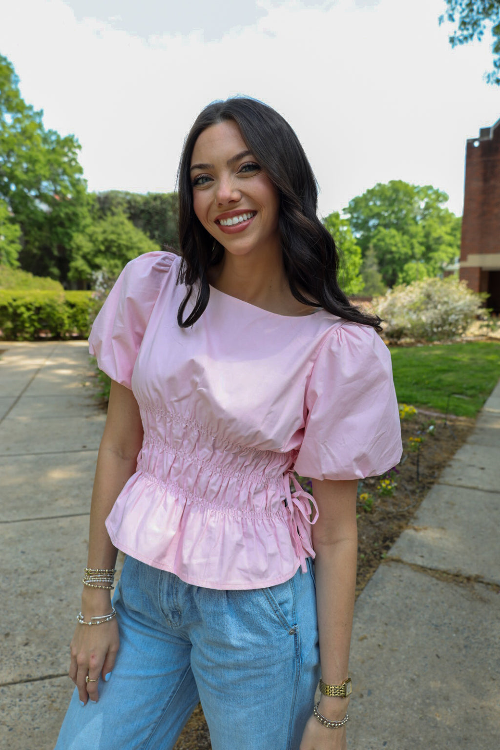 Smocked Pink Puffer Blouse