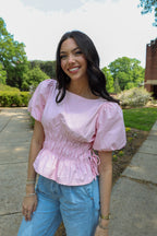 Smocked Pink Puffer Blouse