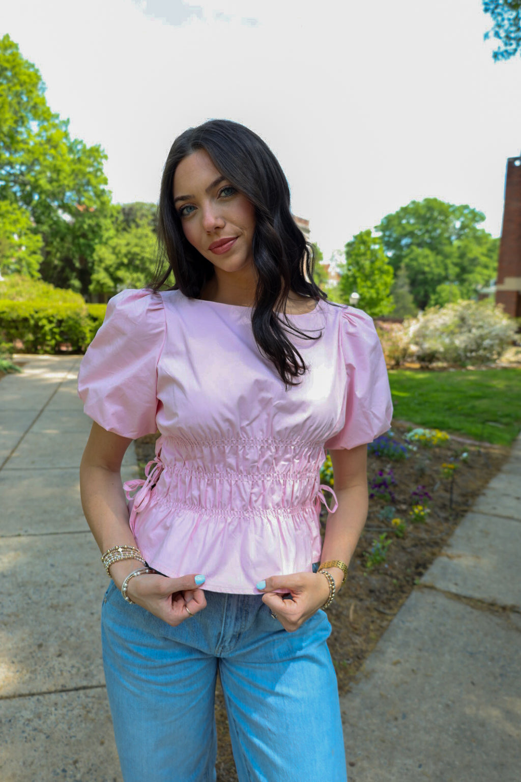 Smocked Pink Puffer Blouse