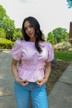 Smocked Pink Puffer Blouse