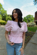 Smocked Pink Puffer Blouse