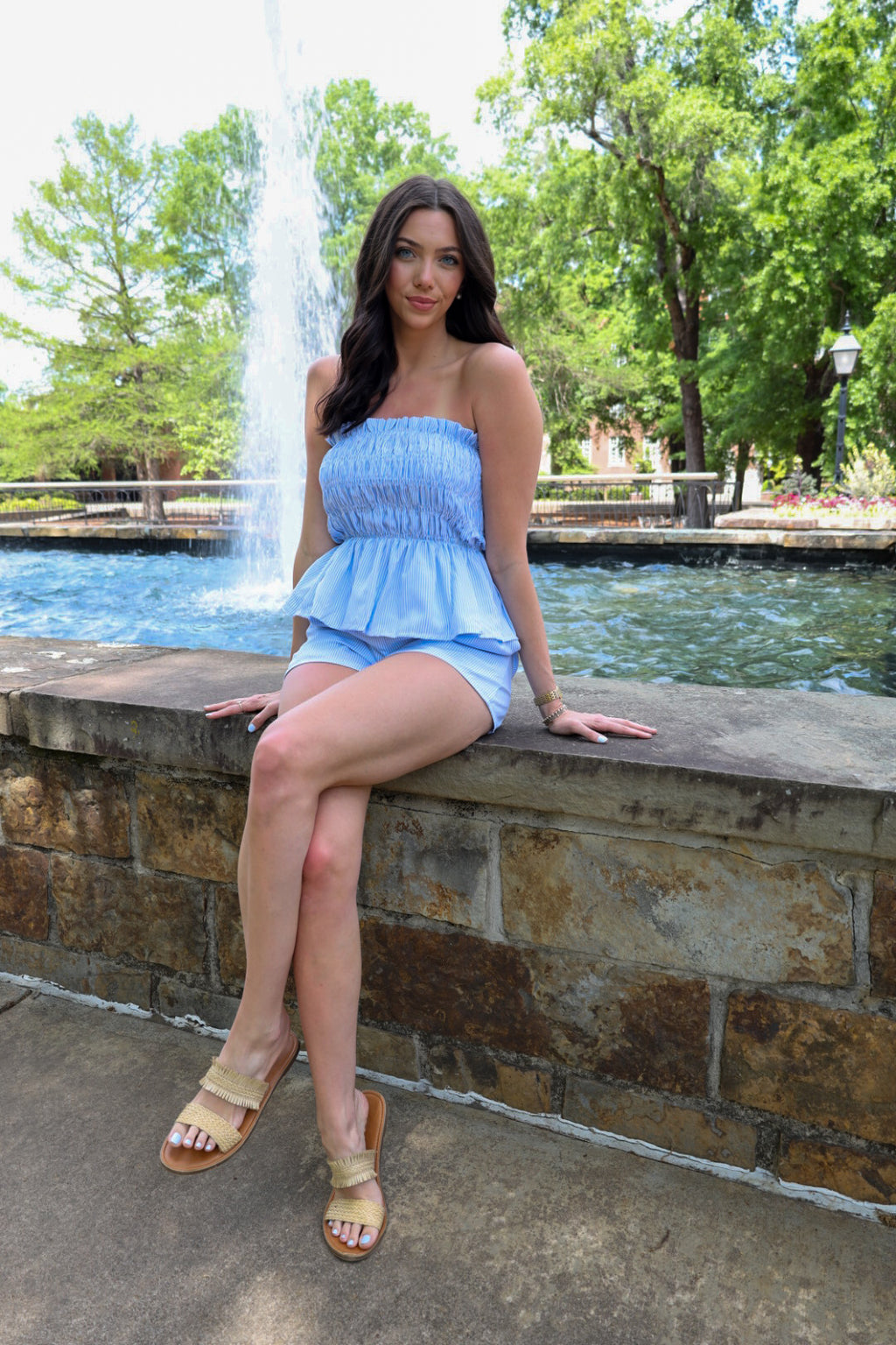 Ruffled Blue and White Striped Set - Top