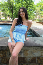Ruffled Blue and White Striped Set - Top
