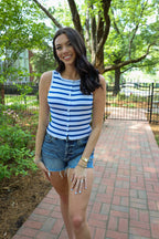 Blue and White Stripped Button Tank