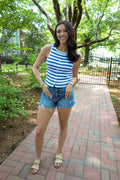 Blue and White Stripped Button Tank