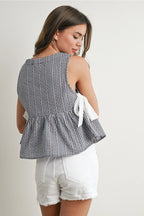Navy Peplum Top with Cherries