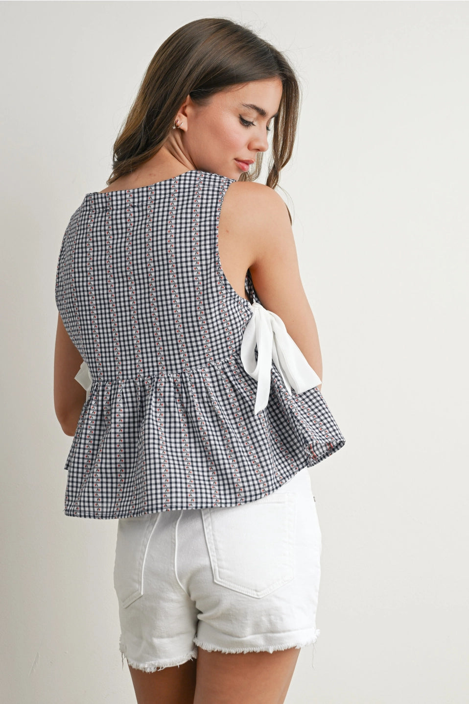 Navy Peplum Top with Cherries