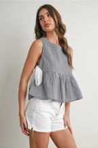 Navy Peplum Top with Cherries