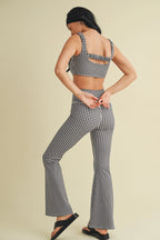 Gingham Print Ruched Bra Top - Black Gingham