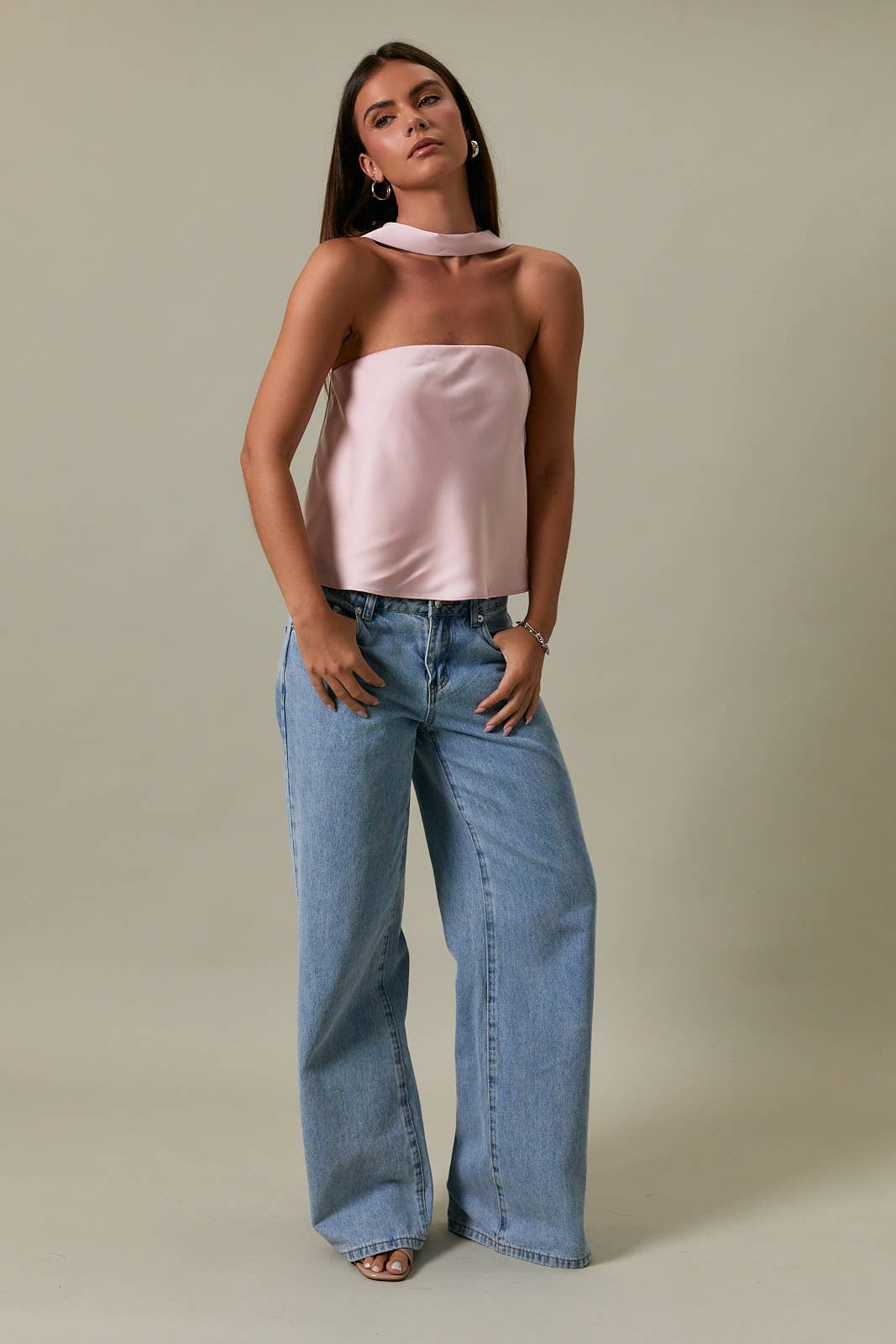 Strapless Scarf Detail Satin Top