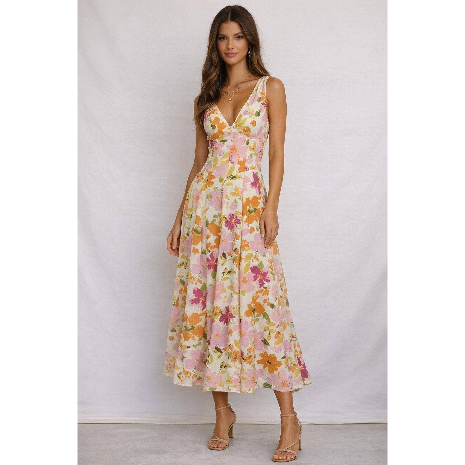 Sunset Blossom Midi Dress