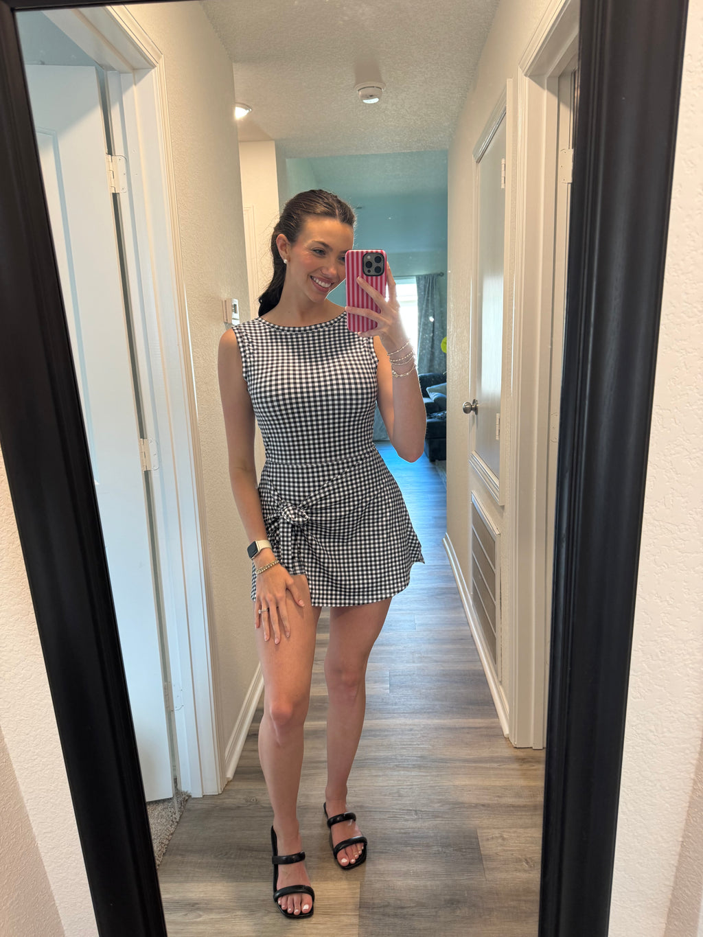 Gingham Print Sleeveless Wrap Tie Front Dress