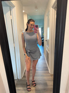 Gingham Print Sleeveless Wrap Tie Front Dress