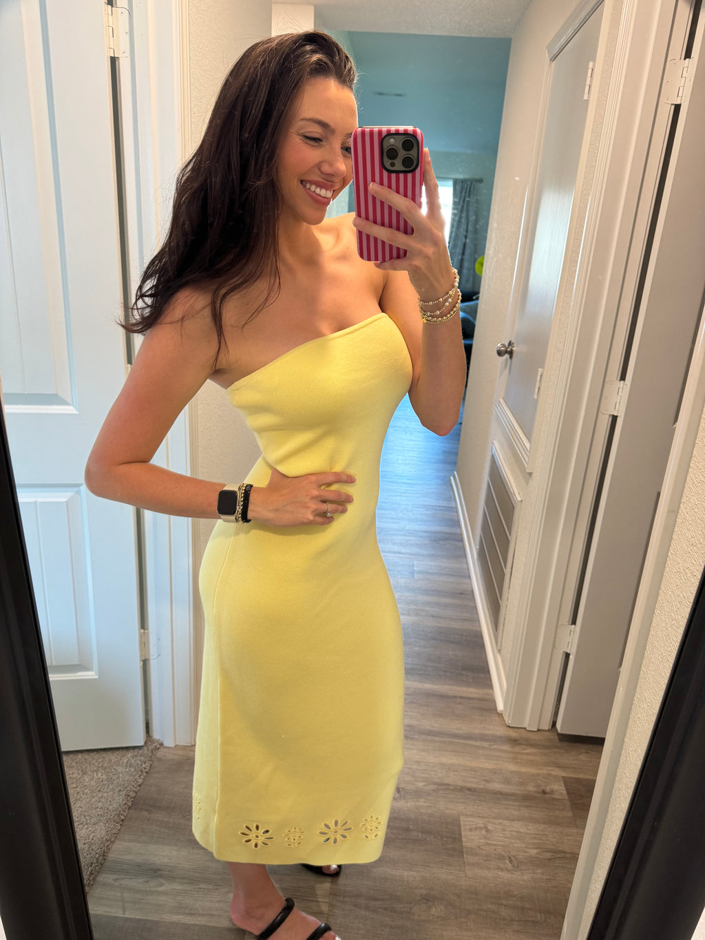 Eyelet Detail Tube Dress - Yellow
