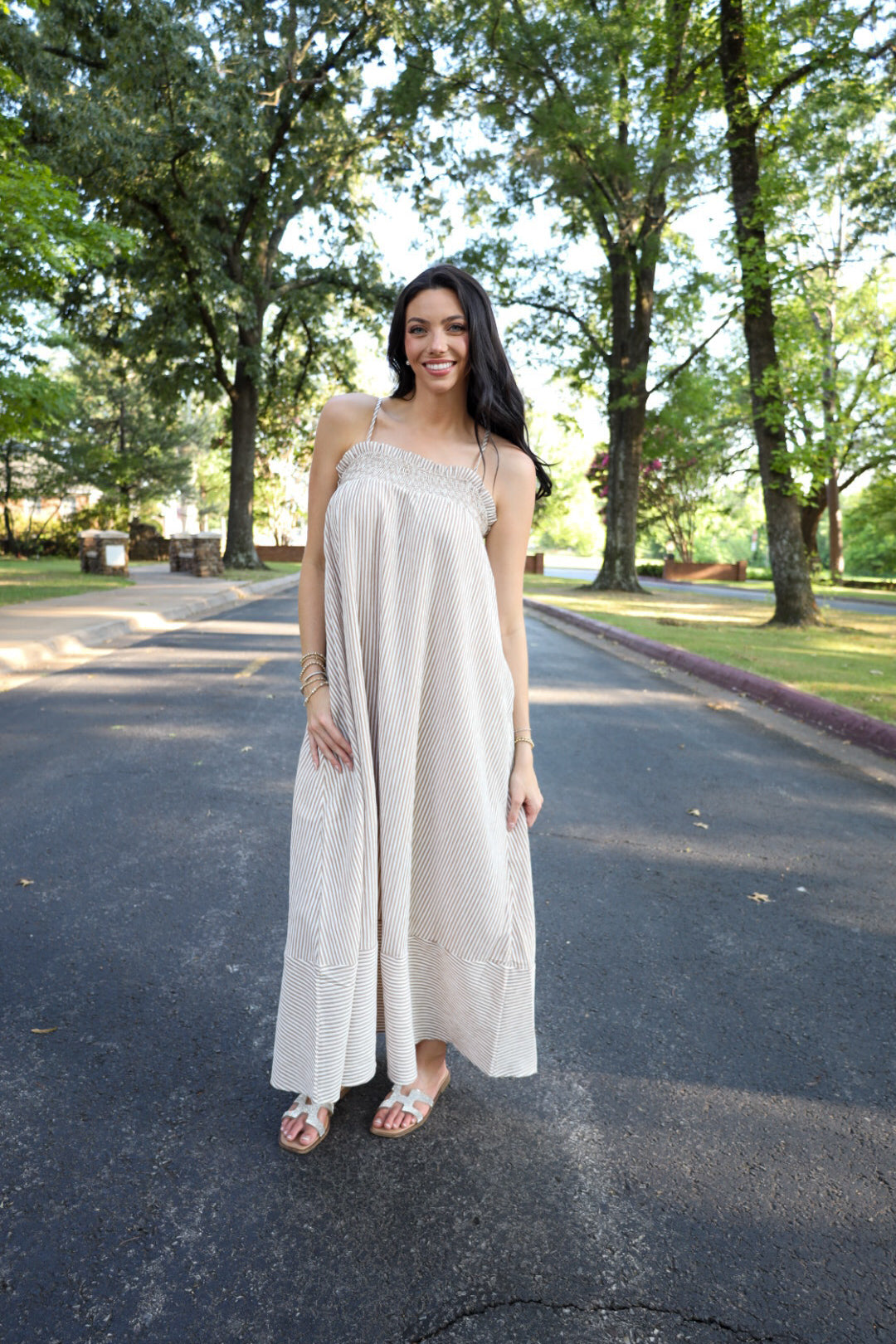 Embroidered Striped Maxi Dress