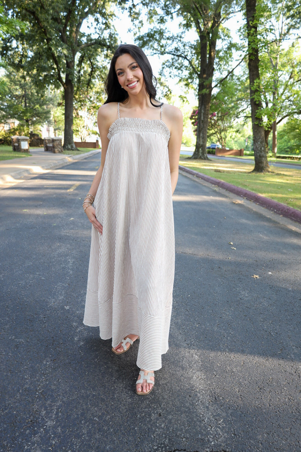 Embroidered Striped Maxi Dress