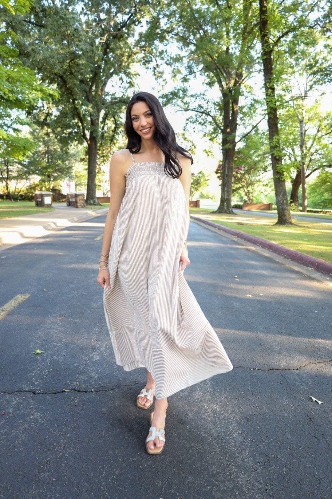 Embroidered Striped Maxi Dress