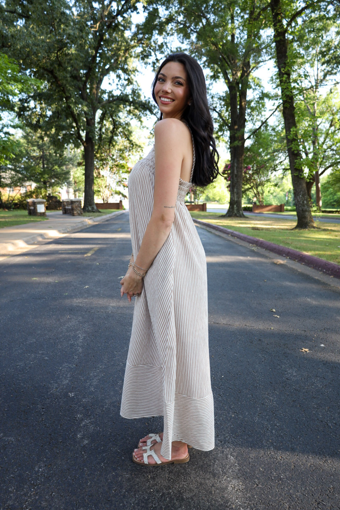 Embroidered Striped Maxi Dress