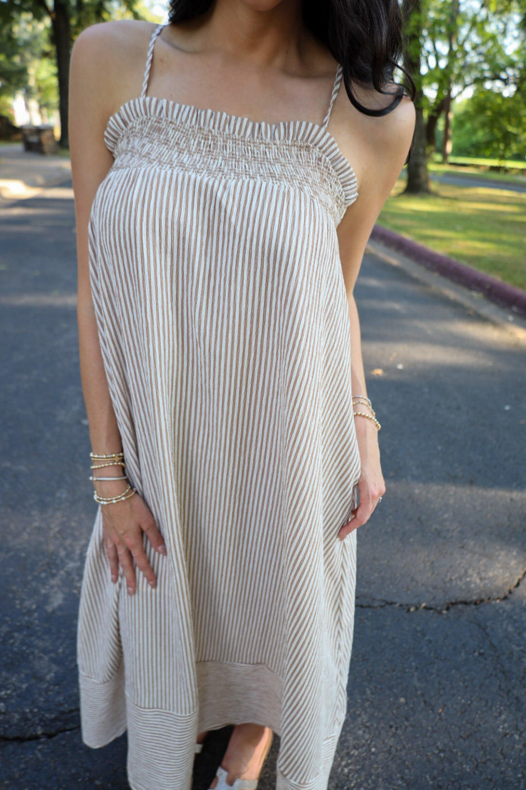 Embroidered Striped Maxi Dress