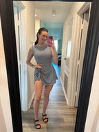 Gingham Print Sleeveless Wrap Tie Front Dress