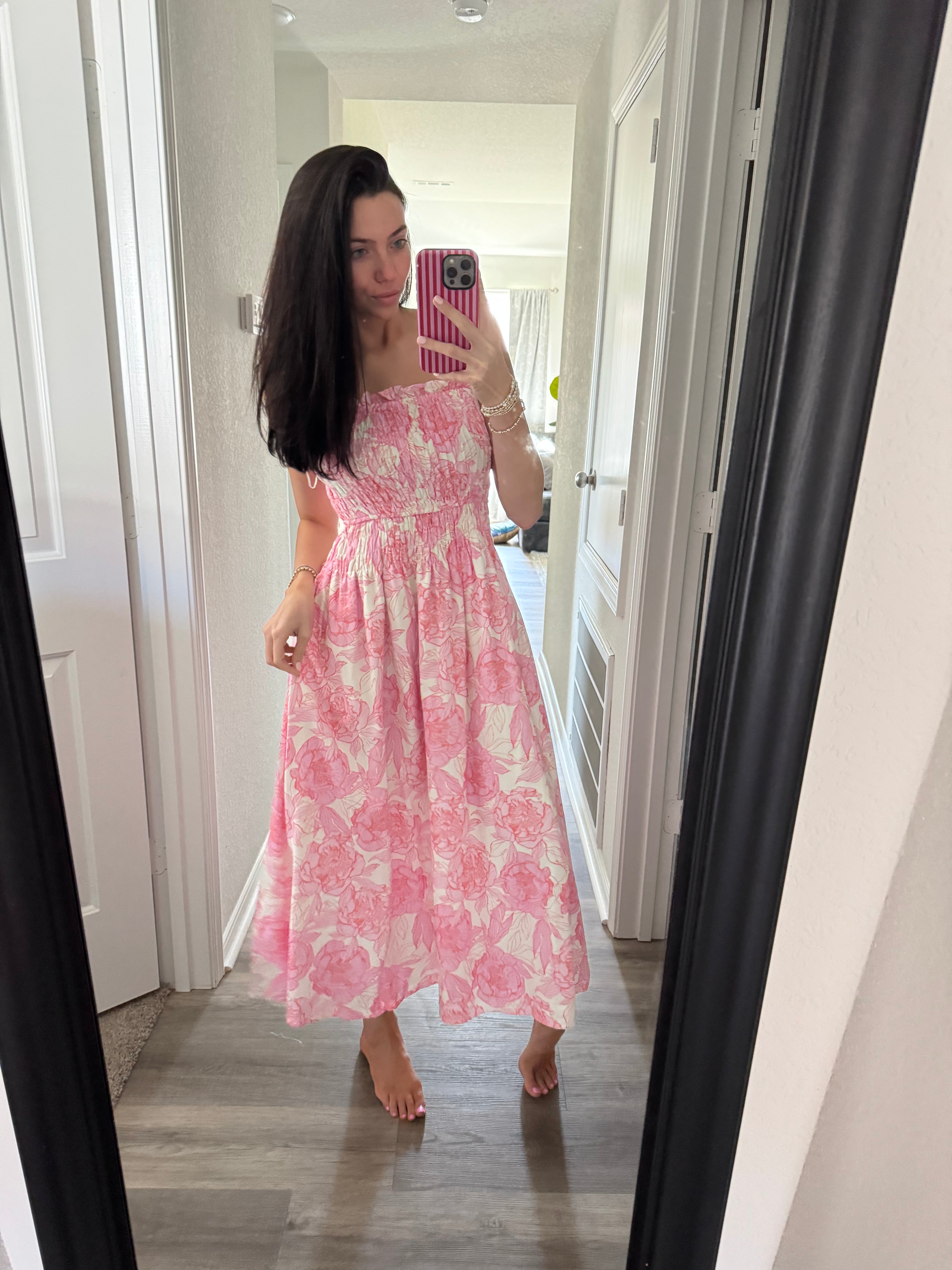 Floral Print Smocked Midi Dress