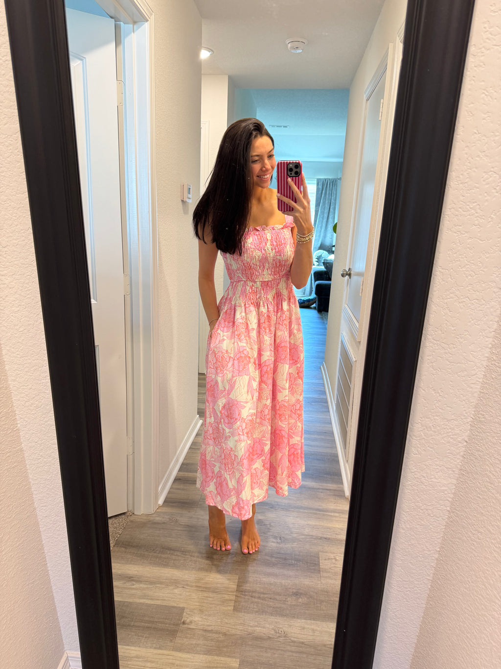 Floral Print Smocked Midi Dress
