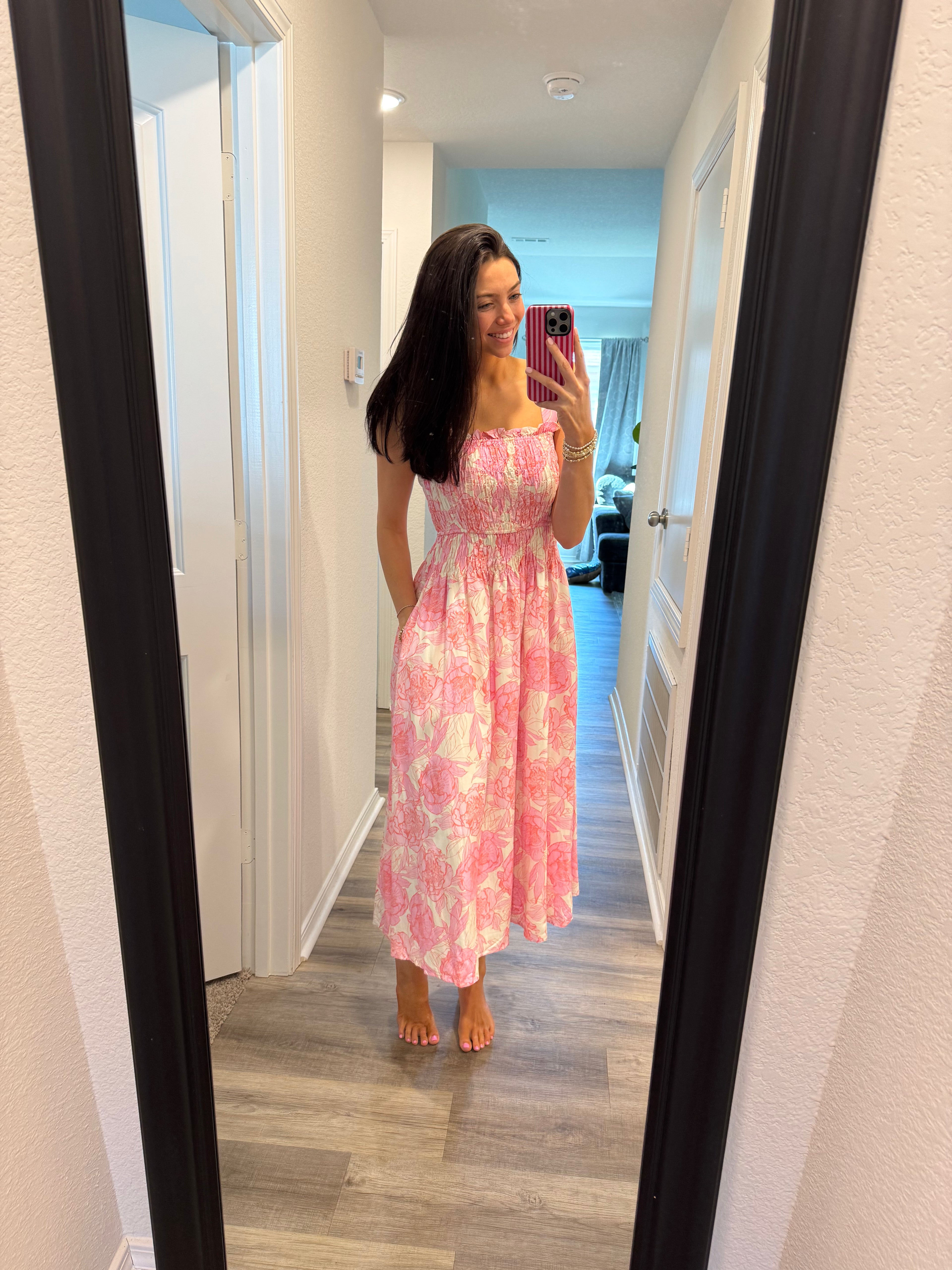 Floral Print Smocked Midi Dress