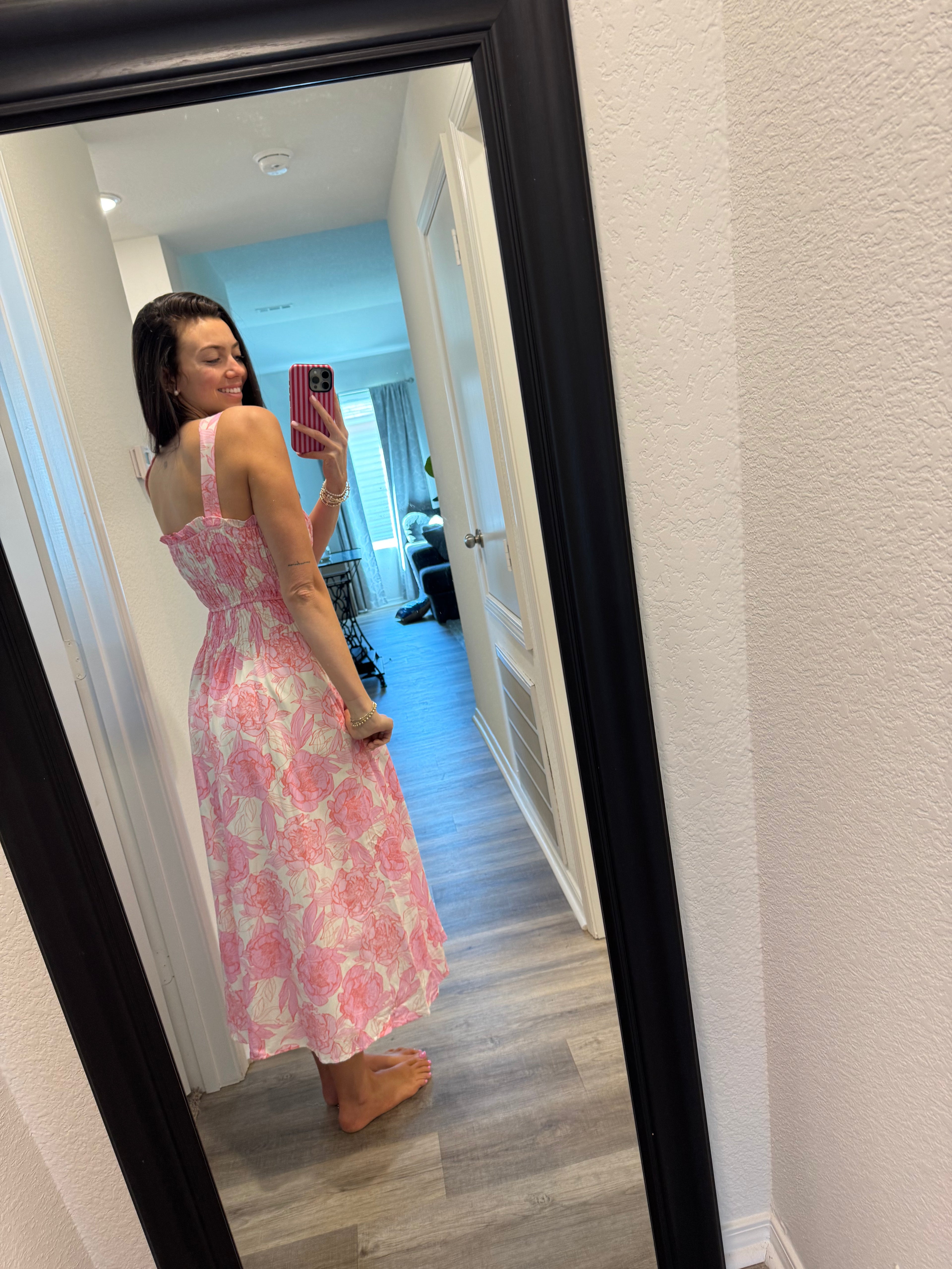 Floral Print Smocked Midi Dress