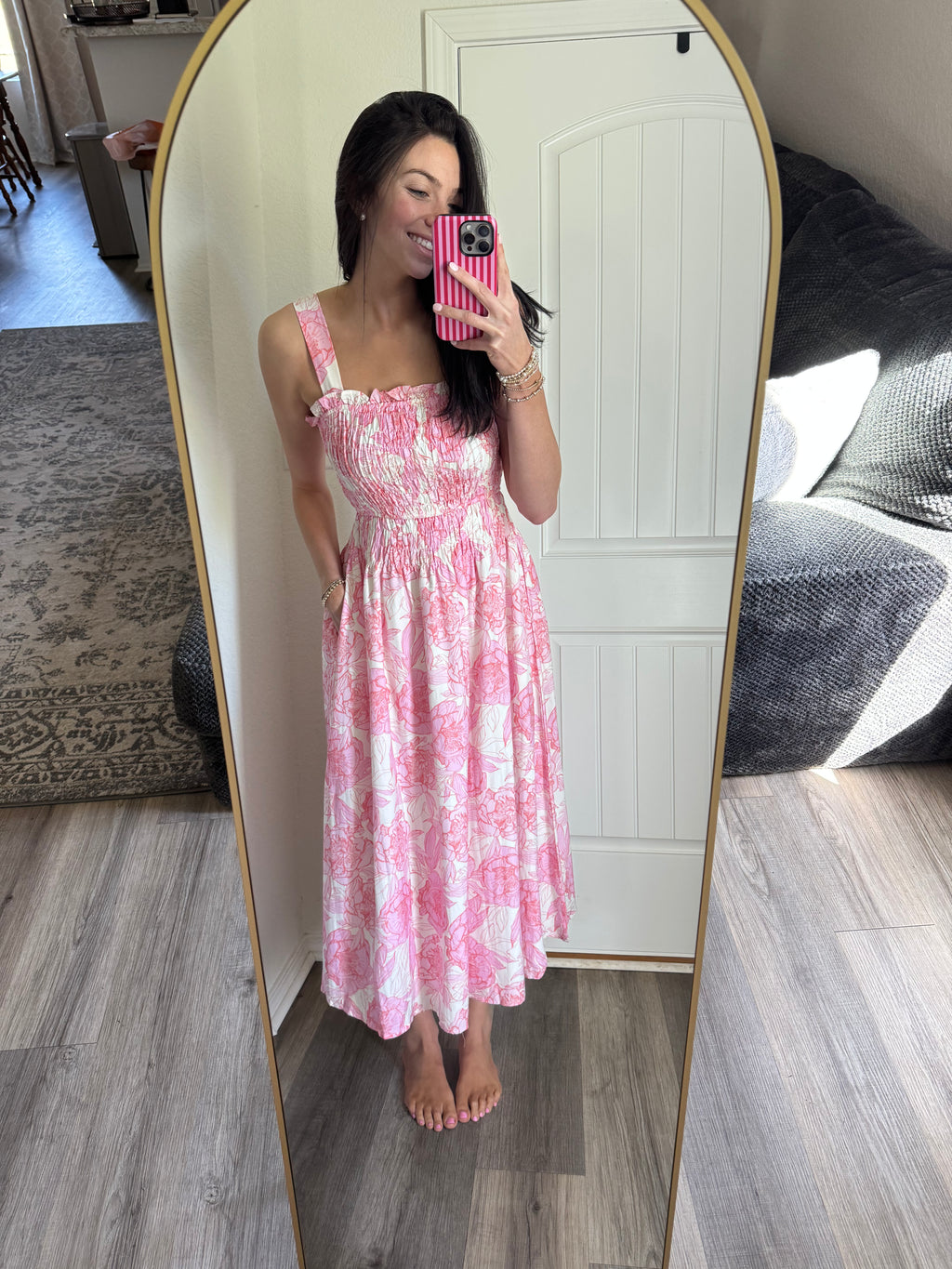 Floral Print Smocked Midi Dress