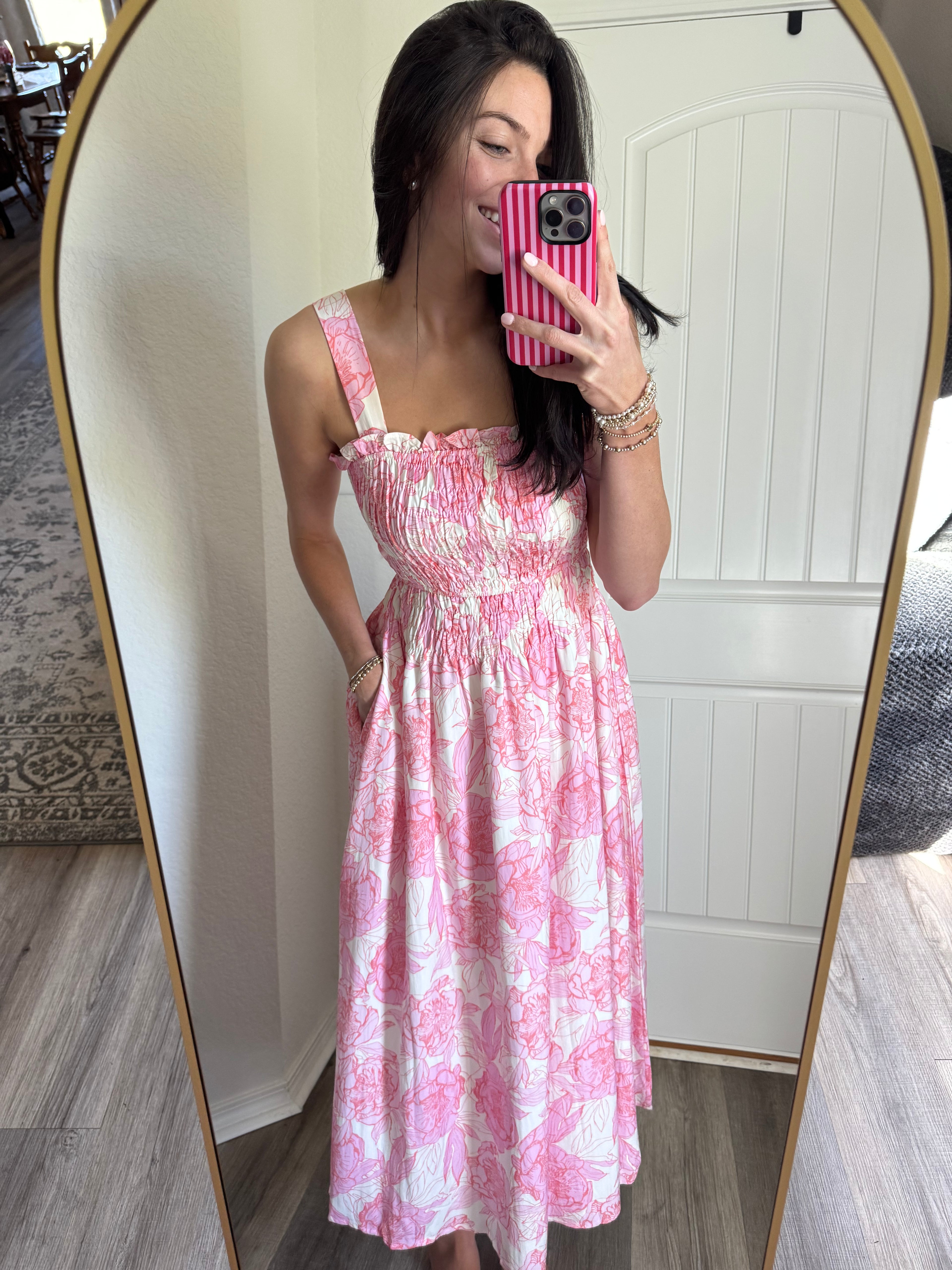 Floral Print Smocked Midi Dress