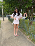 Short Sleeve Round Neck Oversized T Shirt - Pink and White