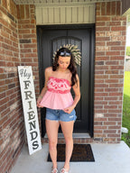 Red & Pink Embroidered Detail Cami Top