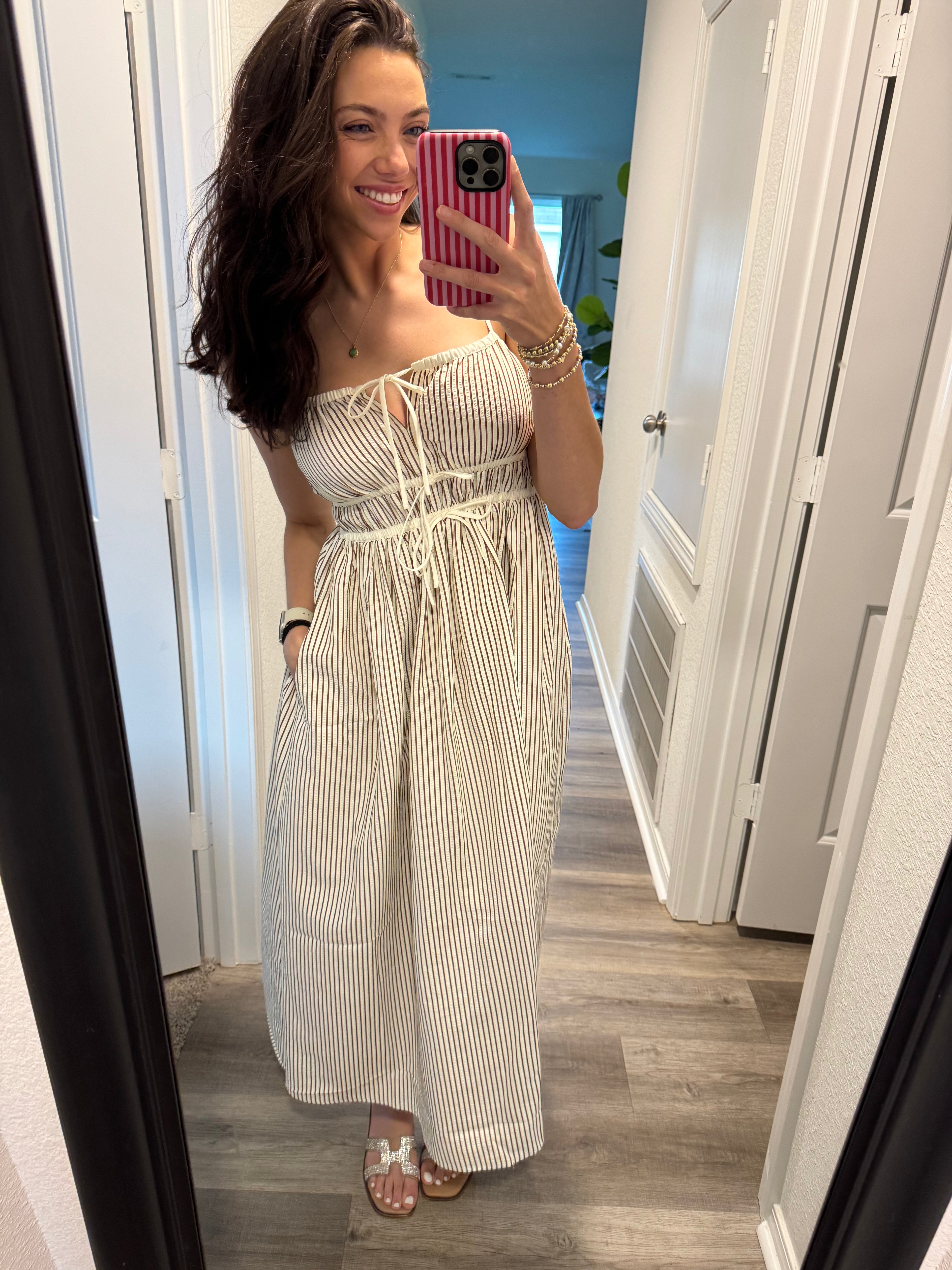 Striped Sundress Midi Dress Brown